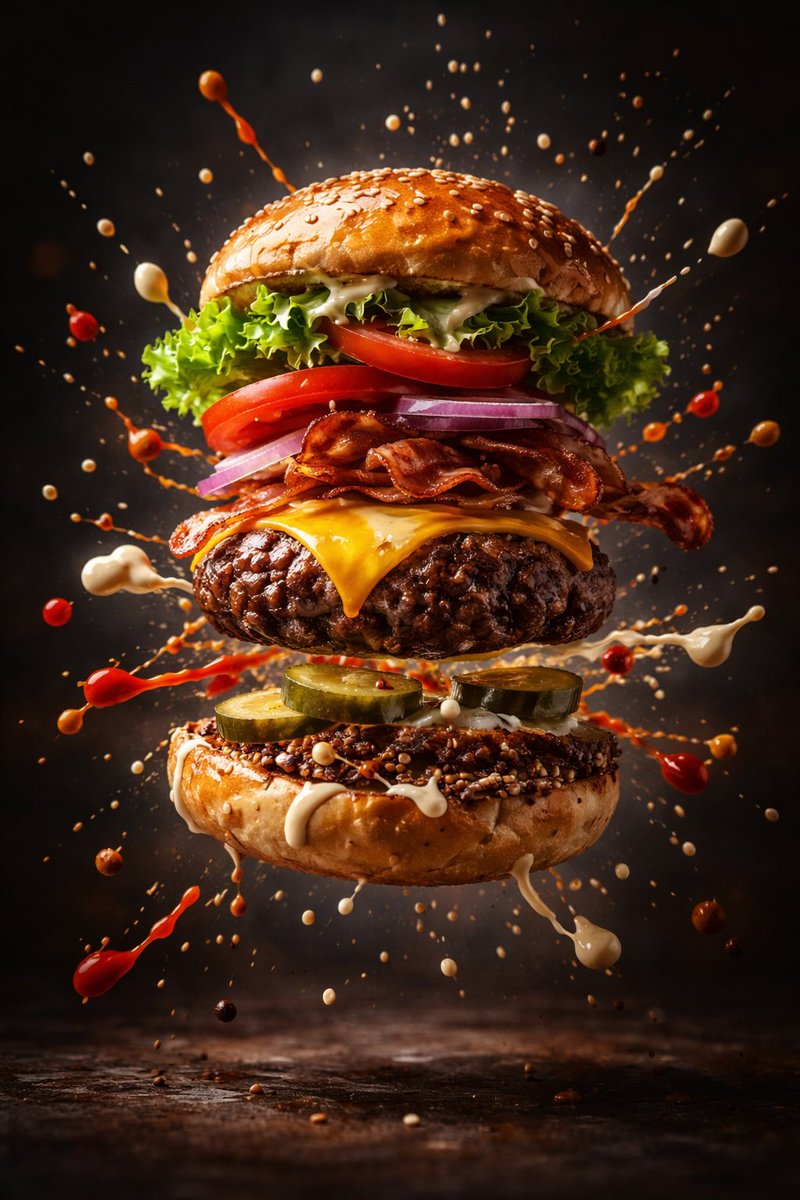 Cinematic Gourmet Burger Explosion Prompt (Code Style) — example 1