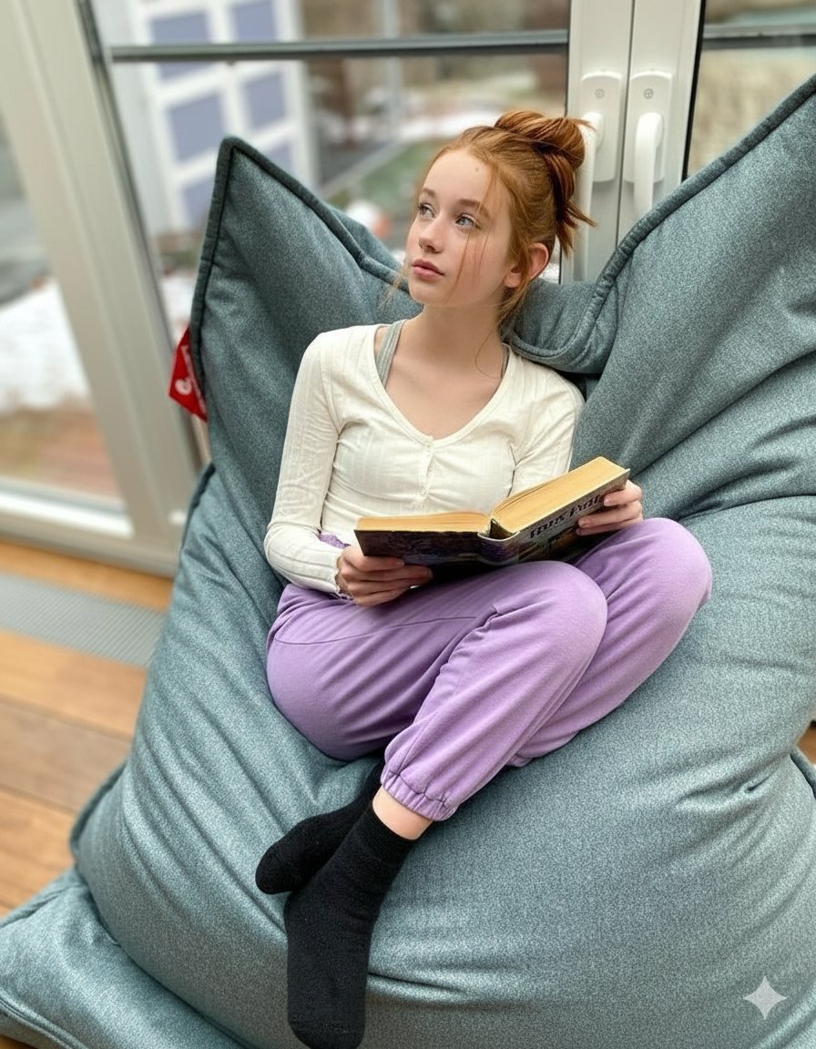 Cozy Teenage Girl Reading Portrait Prompt