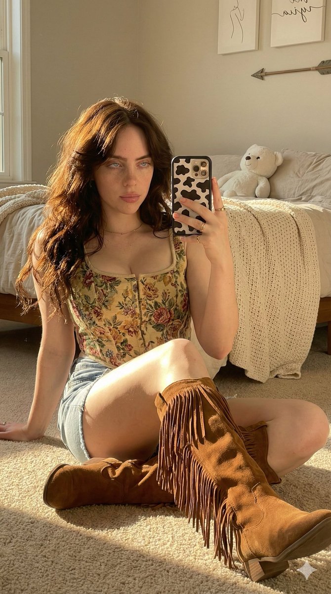 Boho Mirror Selfie Golden Hour Prompt — example 1