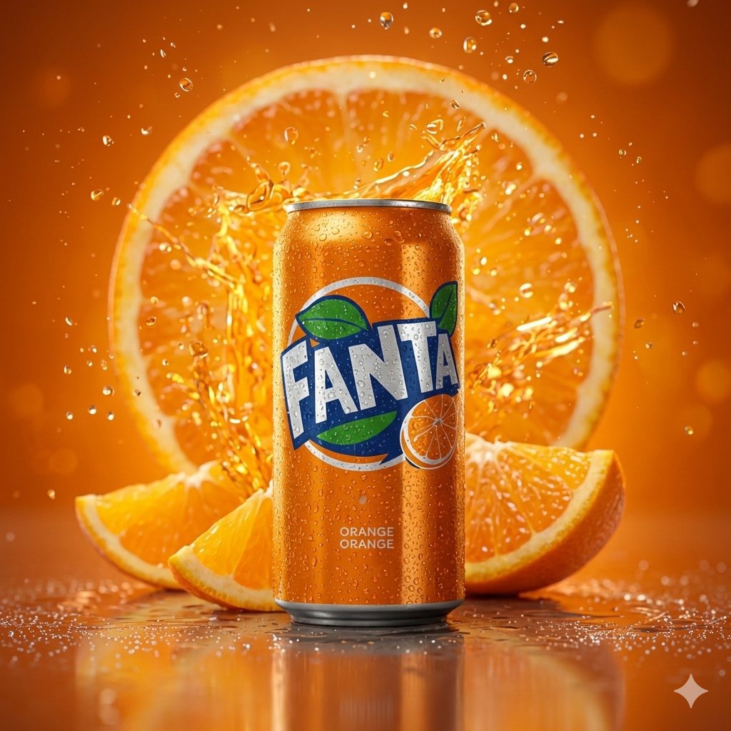 Hyper-realistic Cinematic Product Photo of Fanta Orange Can — example 2