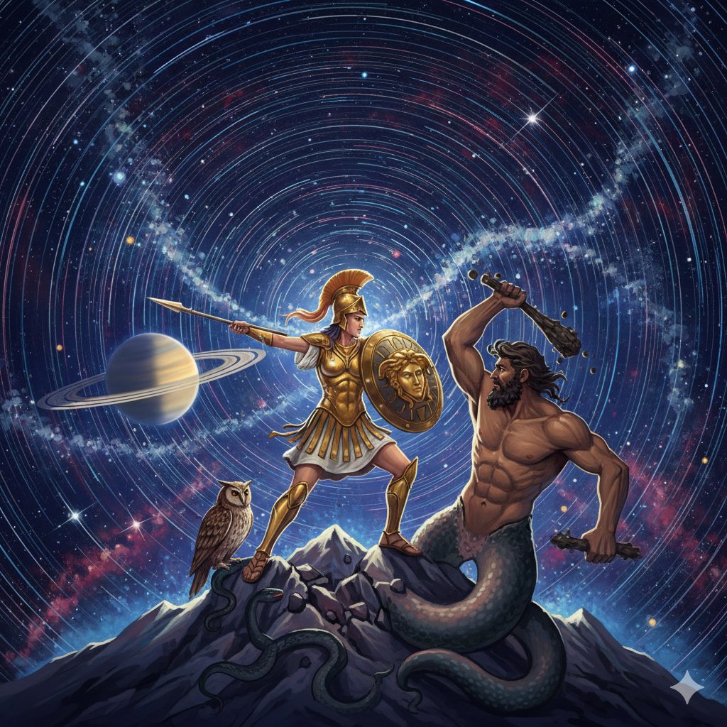 Athena vs. Enceladus Greek Mythology Prompt — example 1