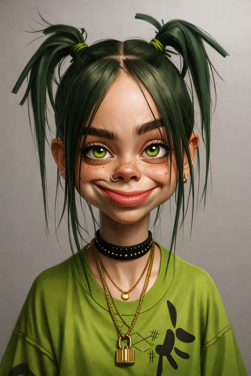 3D-Rendered Billie Eilish Cartoon Portrait — example 1