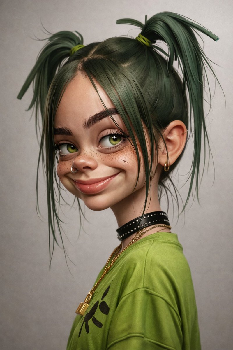 3D-Rendered Billie Eilish Cartoon Portrait — example 2