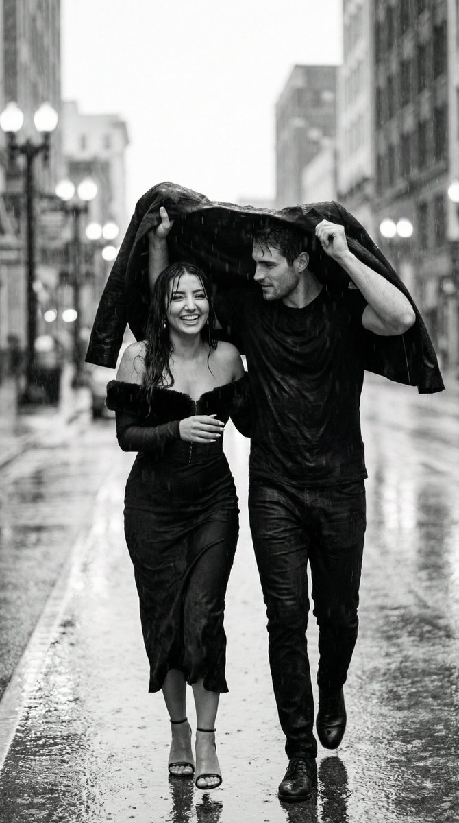 Black and White Documentary Couple in Rain (Image-to-Image) — example 1