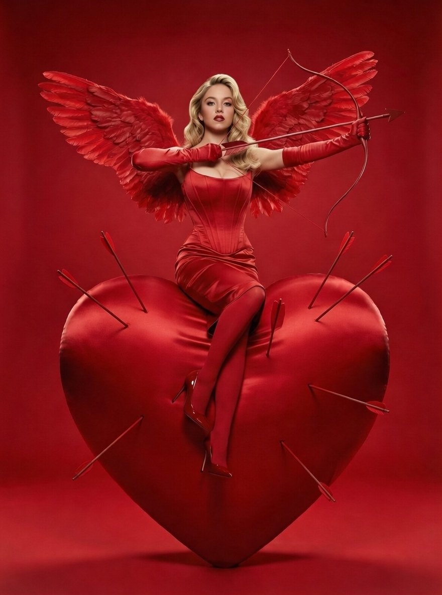 Ultra-Realistic Red Cupid High-Fashion Editorial — example 1
