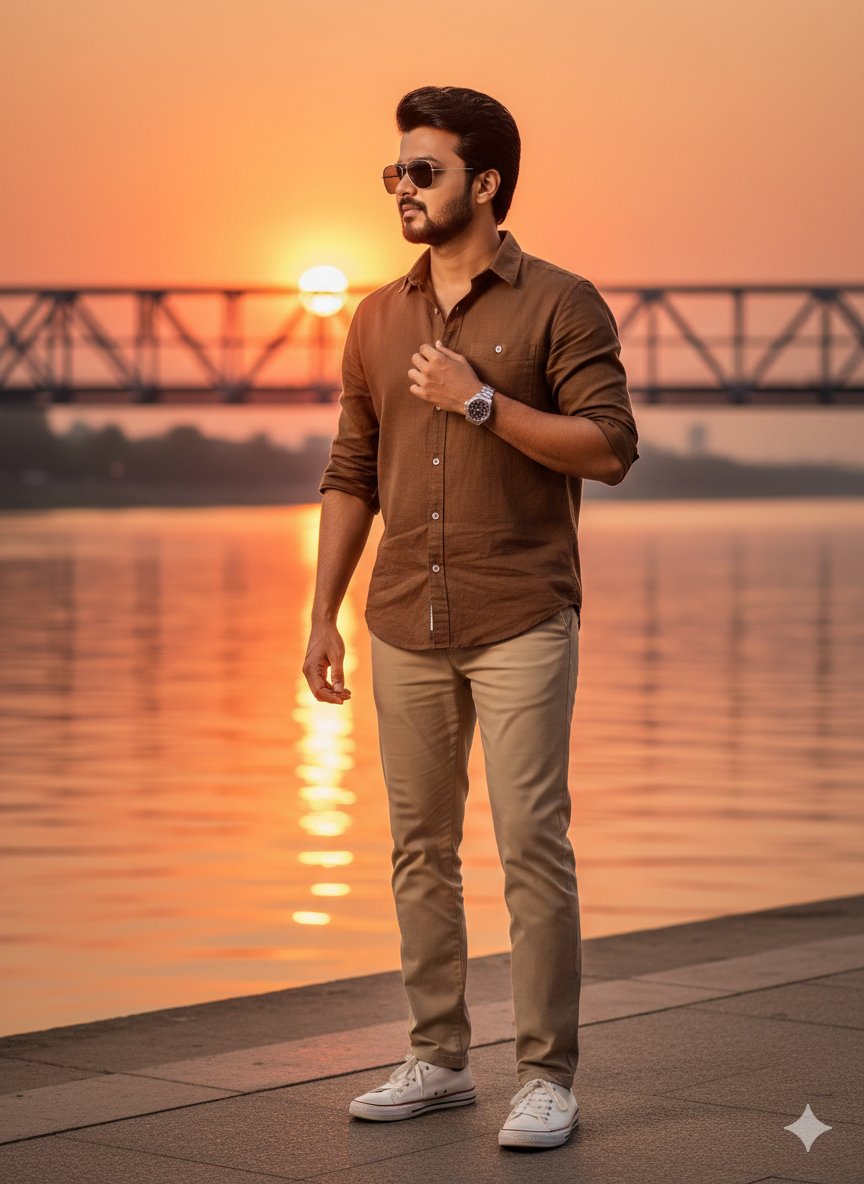 Golden Hour Riverside Portrait with Identity Lock — example 1
