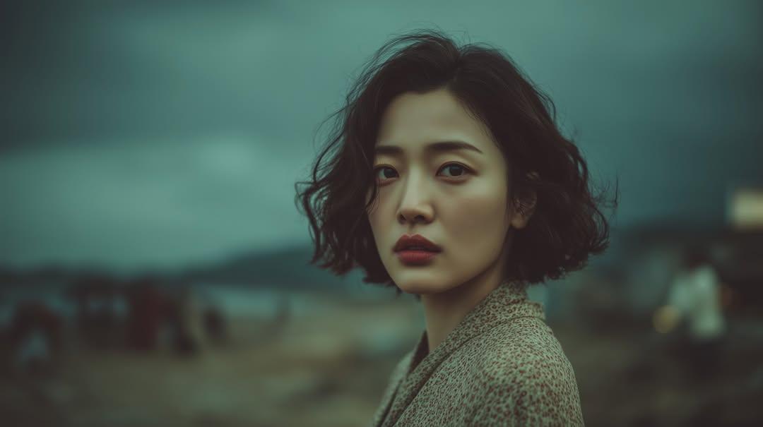 Cinematic Sunset Portrait of East Asian Woman — example 2