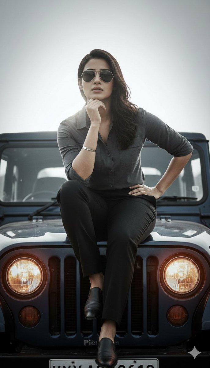 Hyper-Realistic Cinematic Portrait on a Jeep Hood Prompt