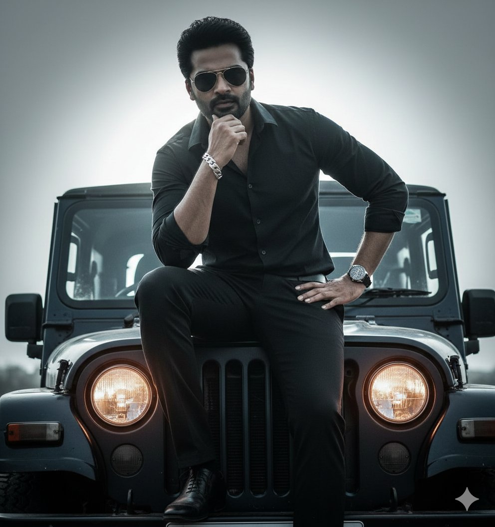 Hyper-Realistic Cinematic Portrait on a Jeep Hood Prompt — example 3