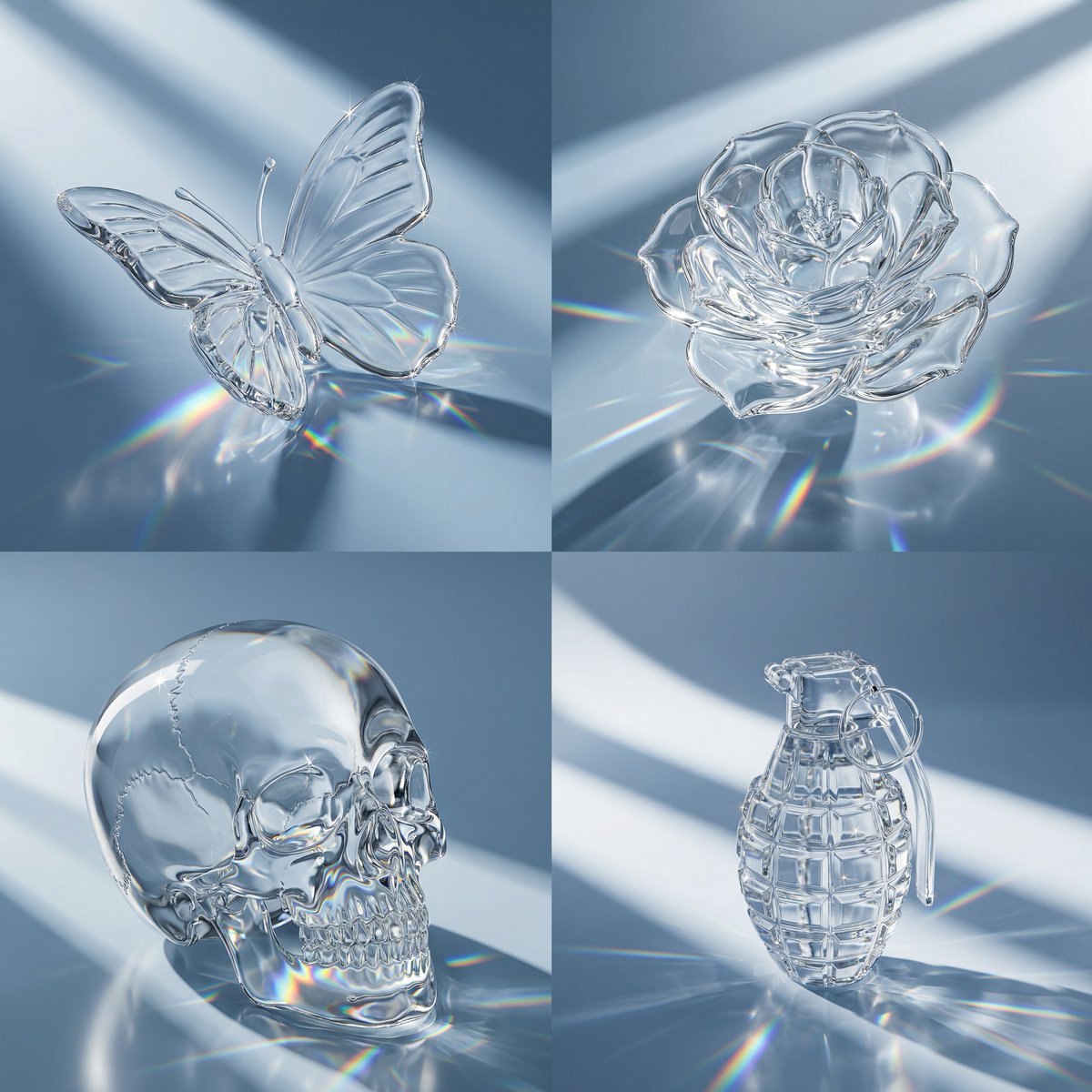 Macro Hero Shot of Optical Cast Glass Object with Caustics — example 1