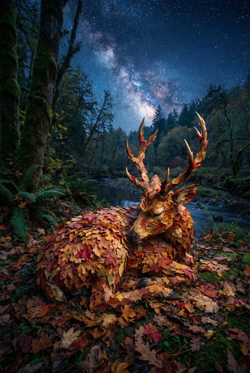 Surreal Deer Made of Autumn Leaves — example 1