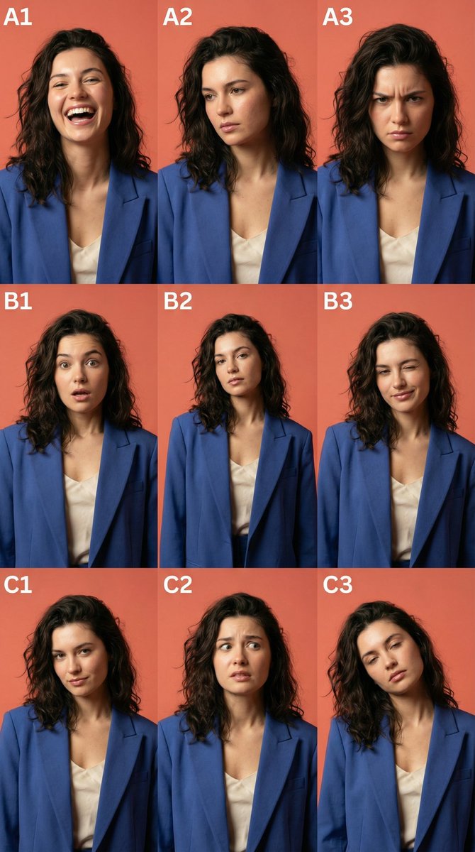 3x3 Character Emotional Expression Grid Prompt — example 1