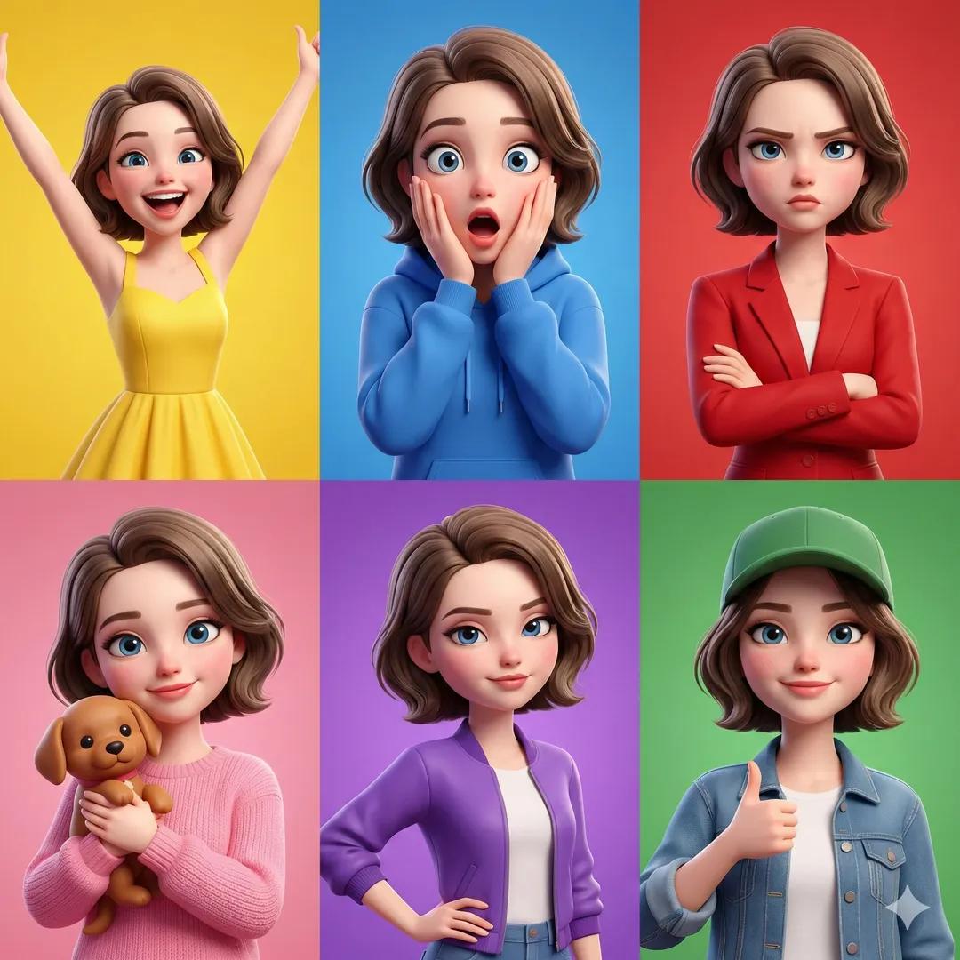 3D Pixar-Style Character Emotion Grid Prompt — example 1