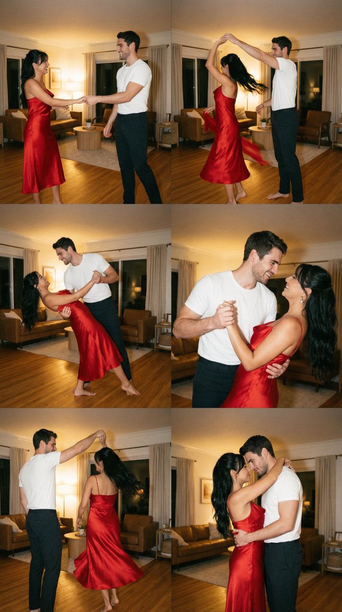 Cinematic Film Still Grid Prompt for Home Dance Sequence — example 1