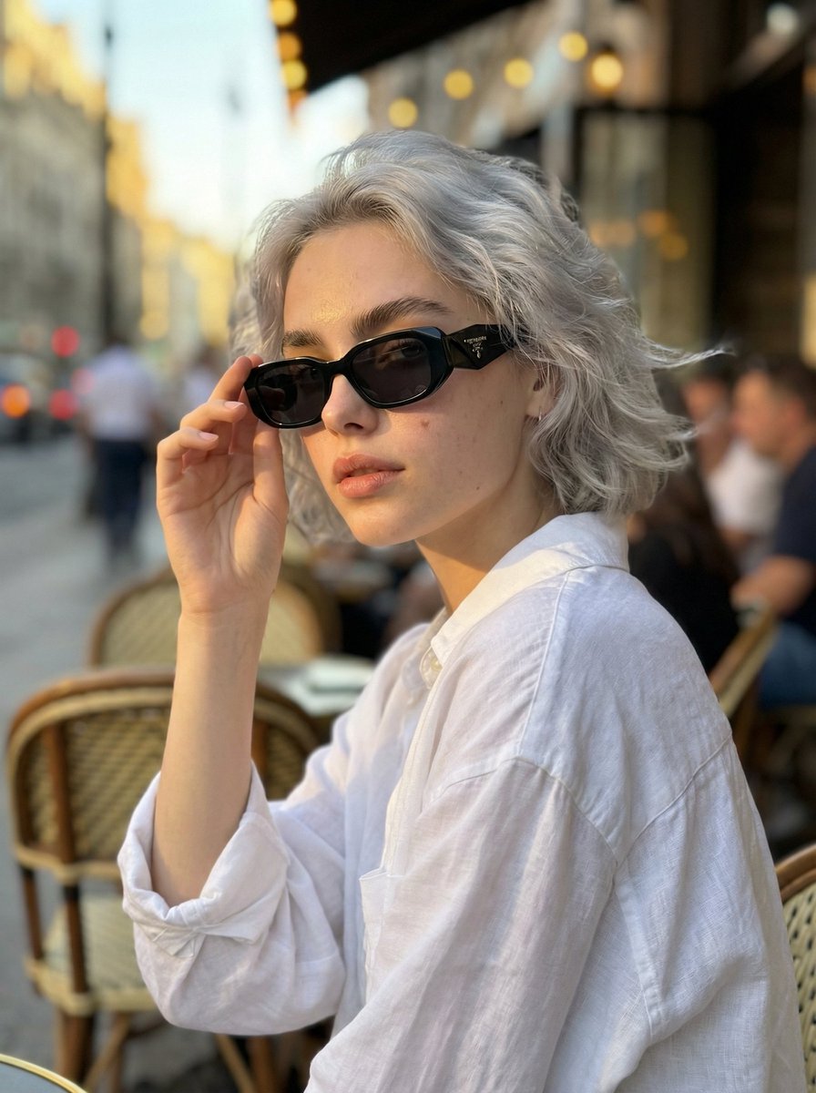 Photorealistic Portrait Prompt of a Woman at a European Café — example 1
