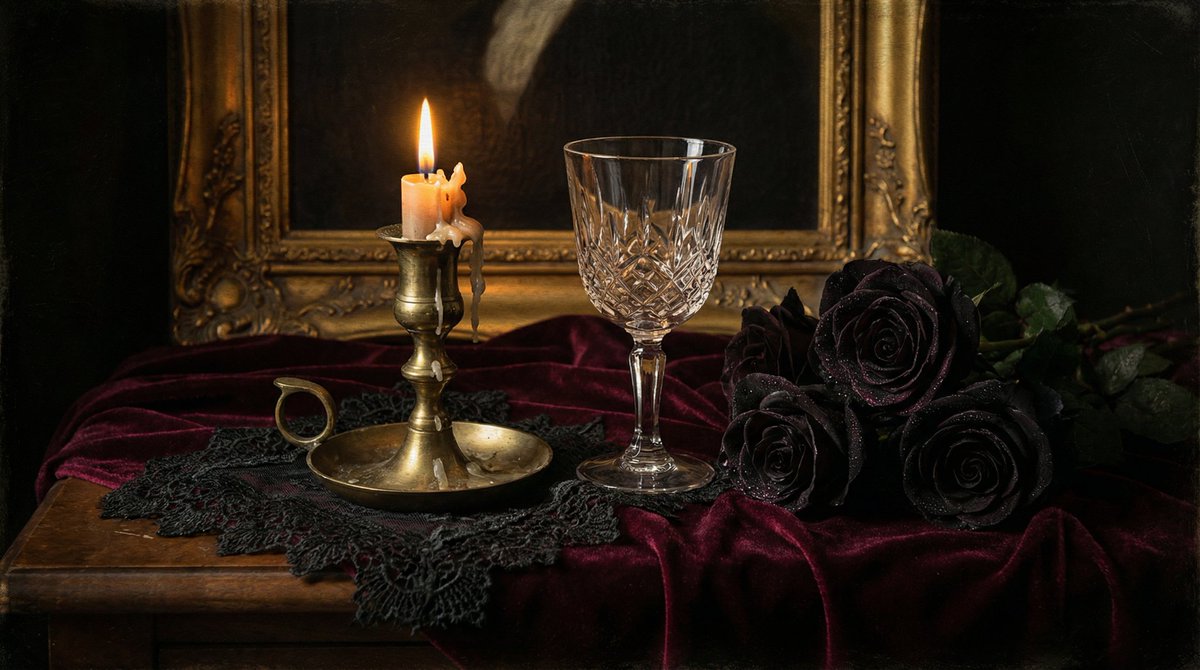 Dark Romantic Tabletop Composition Prompt
