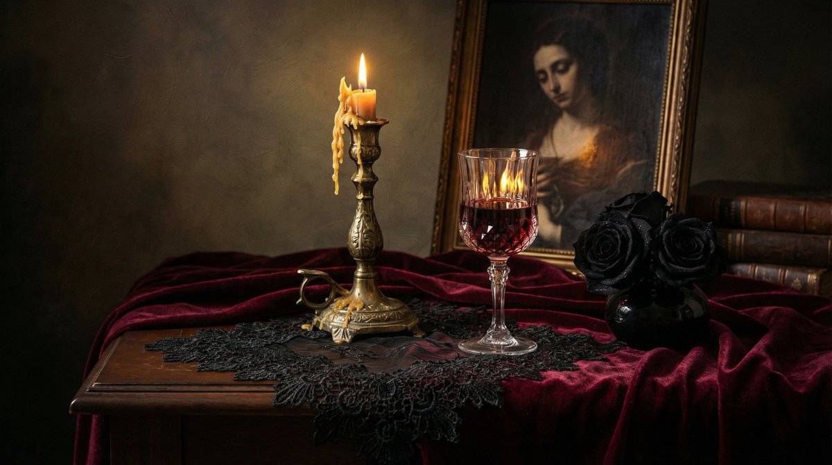 Dark Romantic Tabletop Composition Prompt — example 2