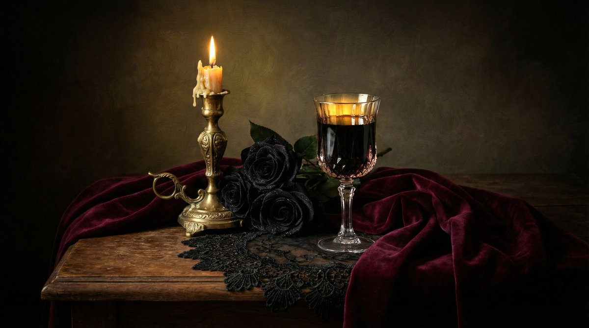 Dark Romantic Tabletop Composition Prompt — example 3