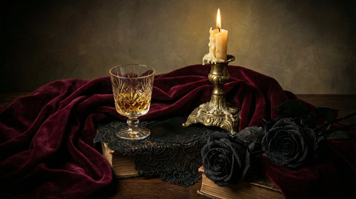 Dark Romantic Tabletop Composition Prompt — example 4