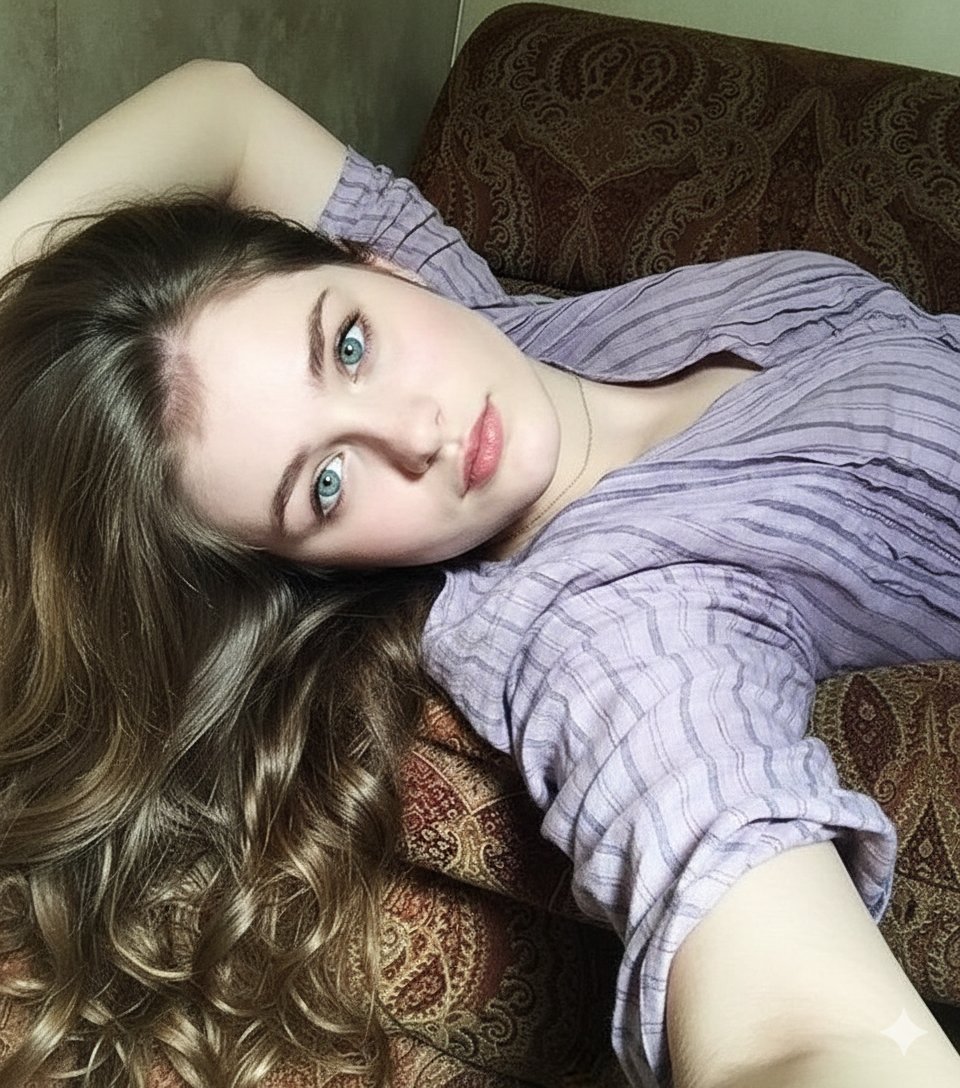 8K Photorealistic Close-Up Selfie Prompt on Ornate Couch — example 1