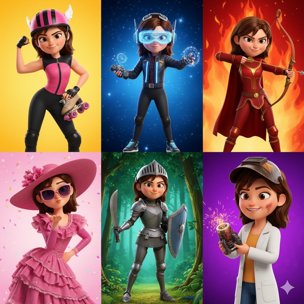 3D Pixar-Style Animated Character Grid Prompt — example 1