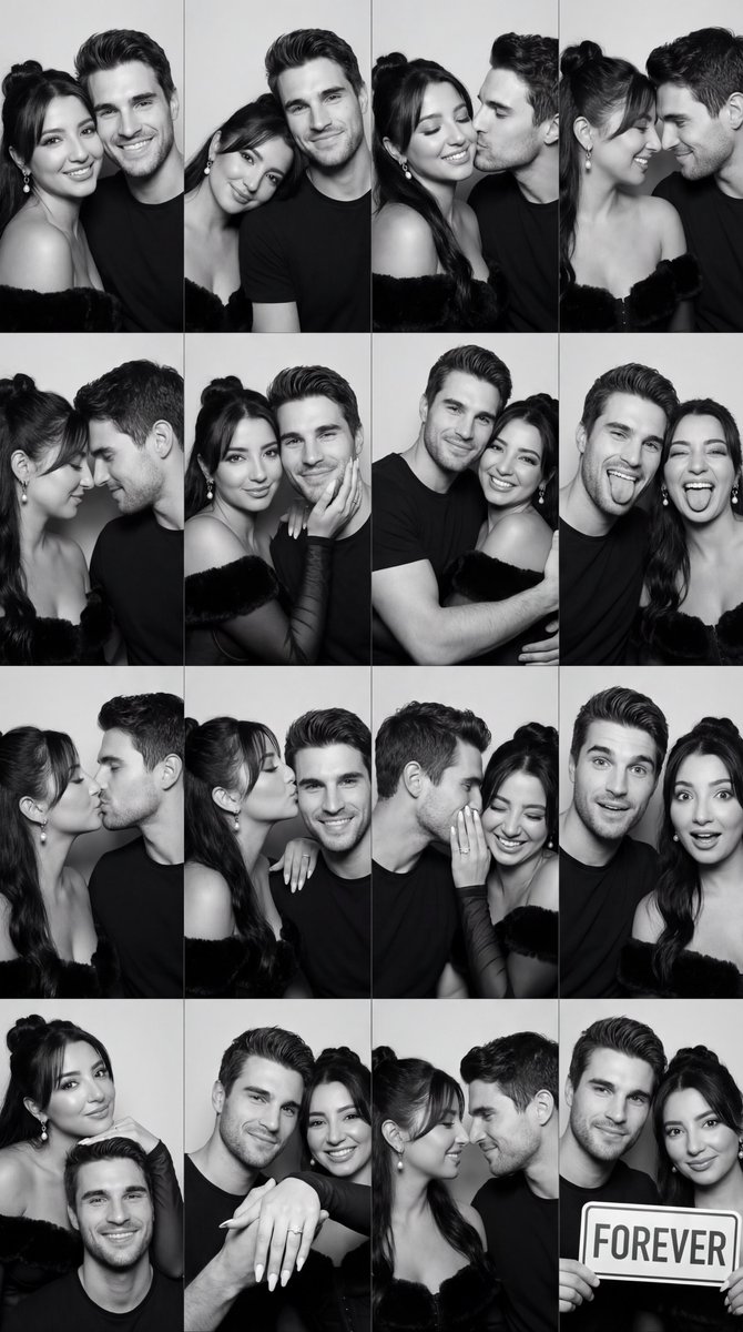 Black and White Photobooth Couple Grid Prompt (16 Panels) — example 1