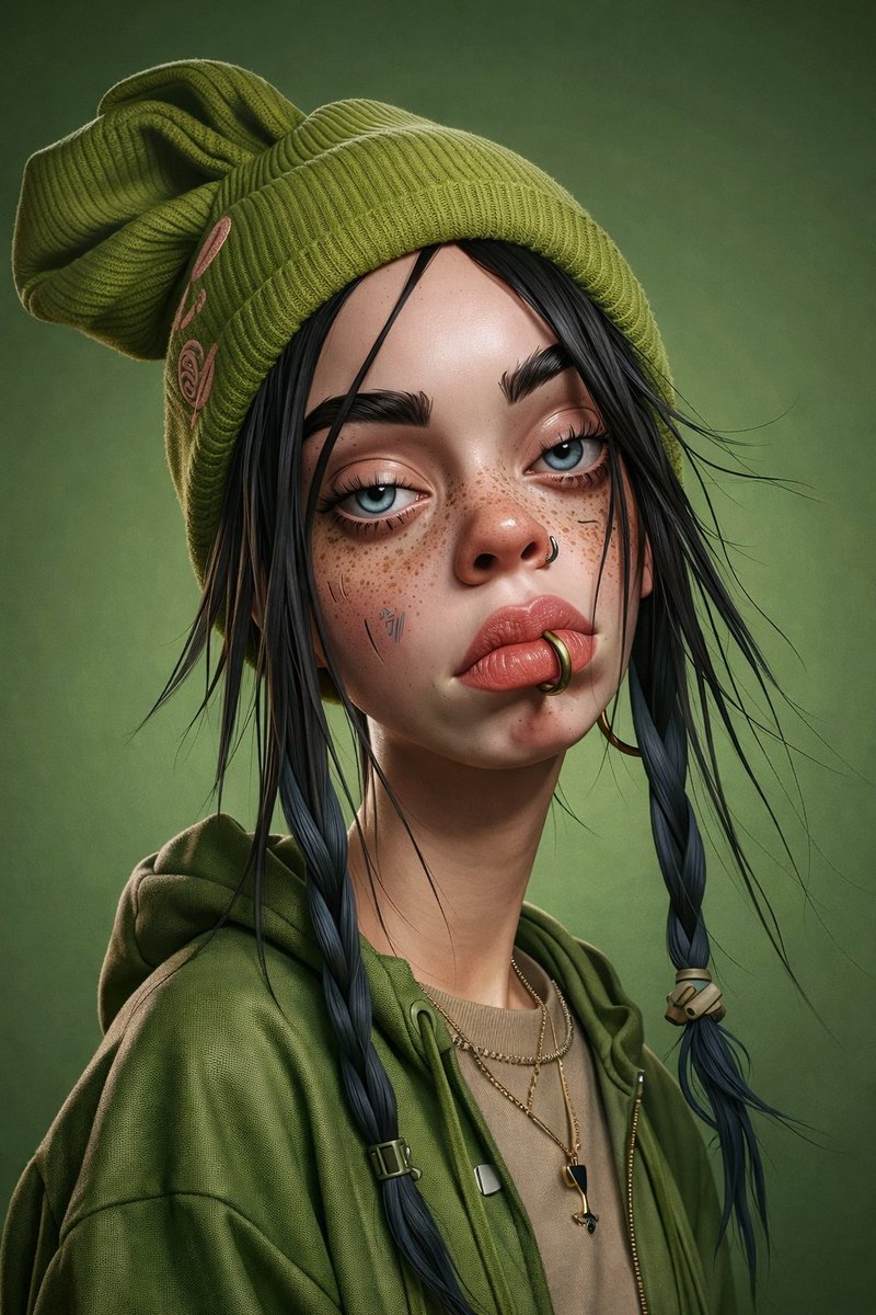 Billie Eilish Cartoon Version 3D Render Prompt — example 1