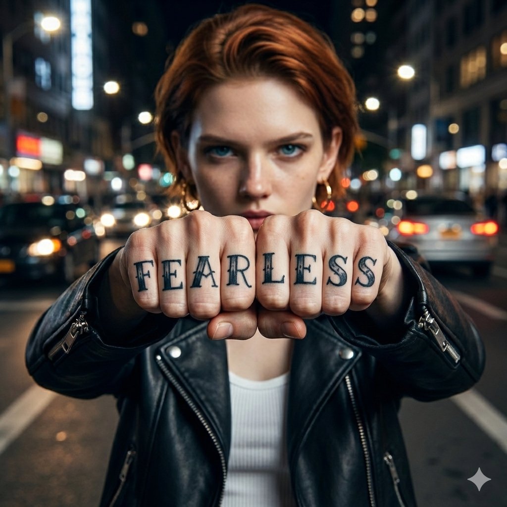 Hyper-realistic Portrait with Knuckle Tattoos — example 1