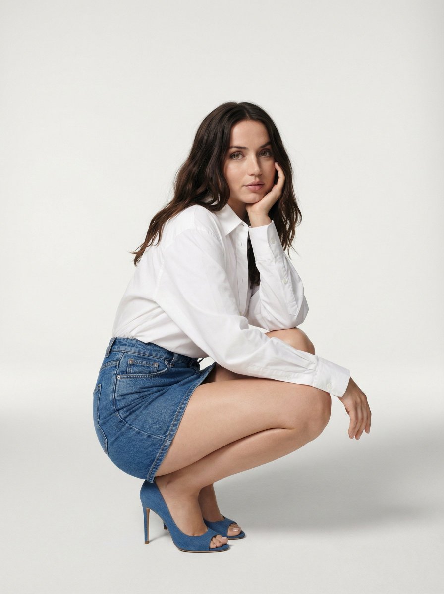 High-End Studio Fashion Editorial of Crouching Woman — example 3