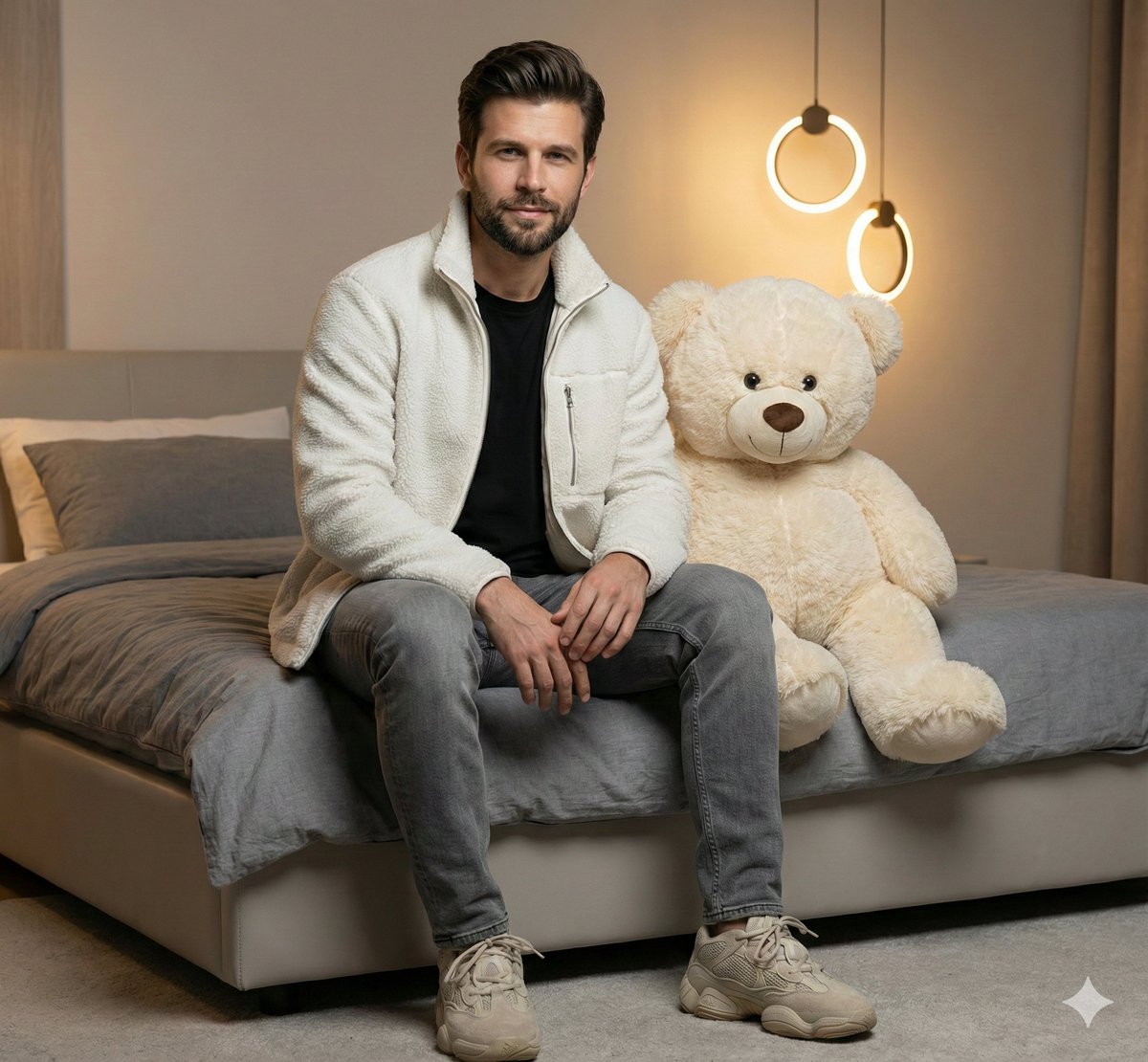 Realistic Portrait of Man with Teddy Bear — example 1