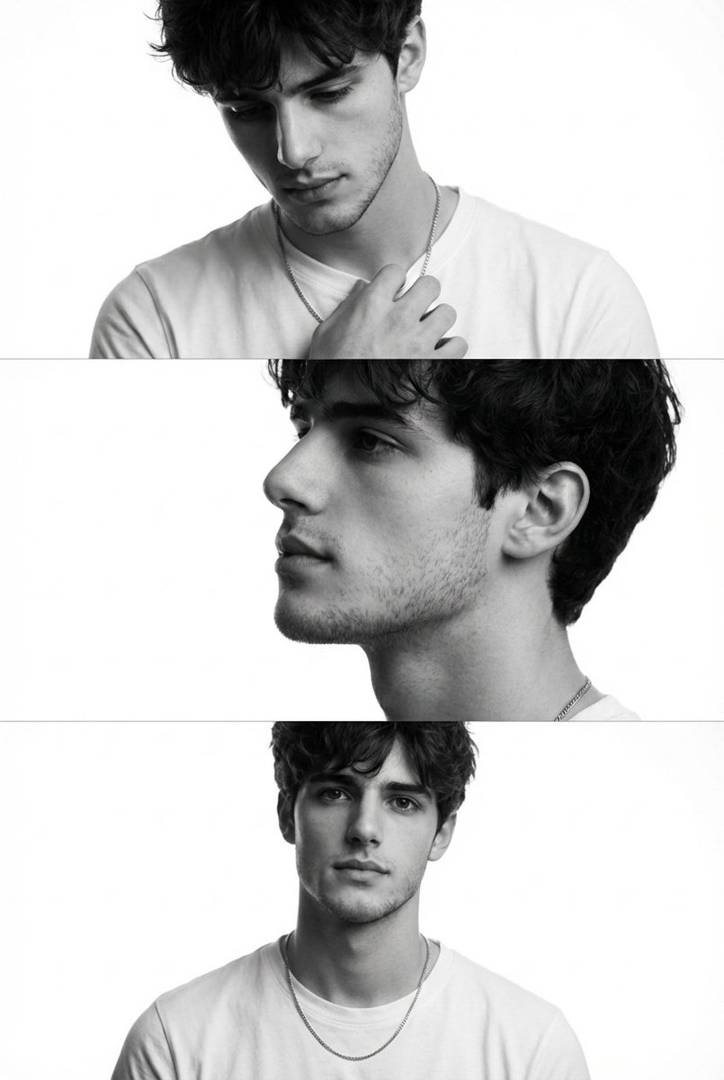 Monochrome Fashion Editorial Triptych (Male) — example 1