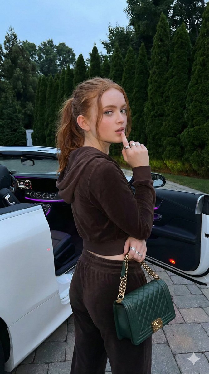 Sadie Sink Cinematic Evening Portrait with Luxury Car — example 1