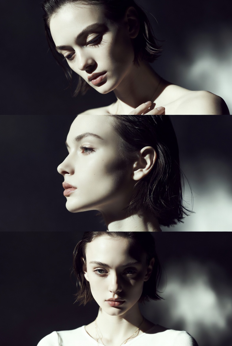 Monochrome Fashion Editorial Triptych (Female) — example 1