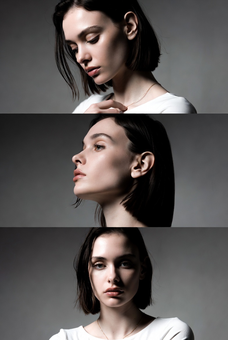 Monochrome Fashion Editorial Triptych (Female) — example 2