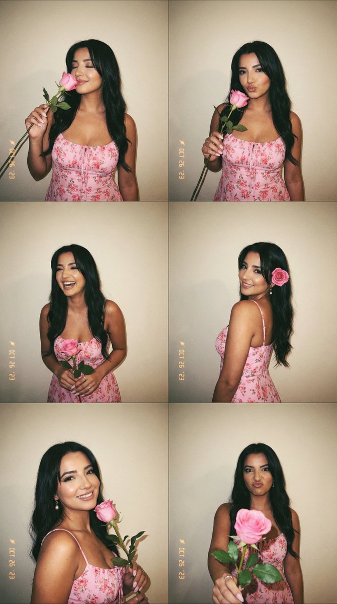 6-Panel Photobooth Grid with Pink Dress and Rose