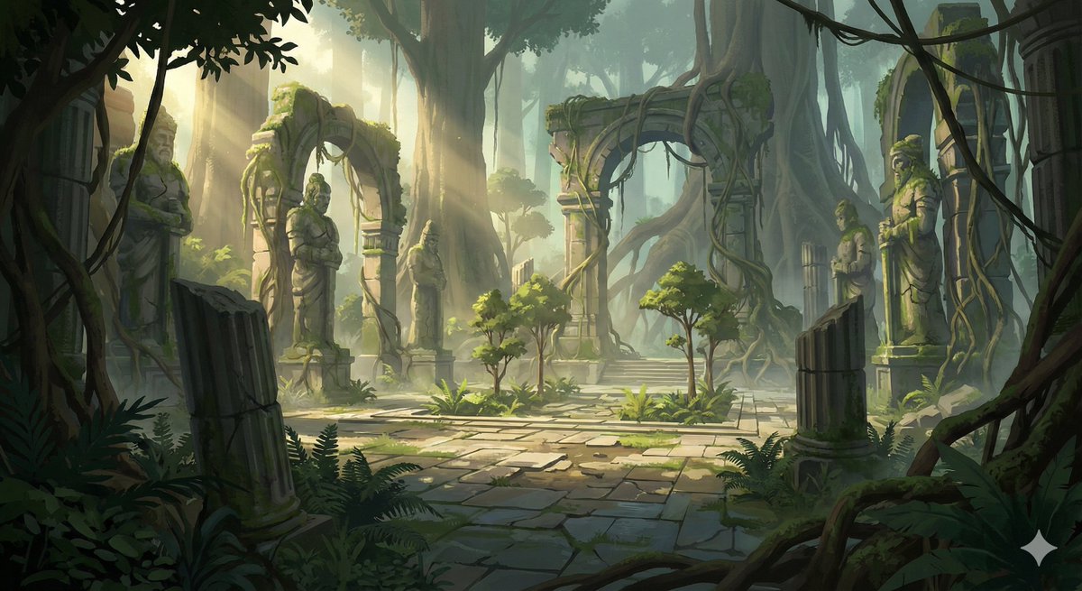 Cinematic Concept Art for Ancient Abandoned Jungle City — example 1