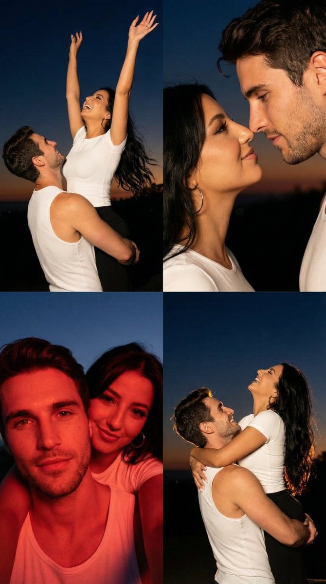 2x2 Grid Cinematic Night Couple Portrait with Identity Lock