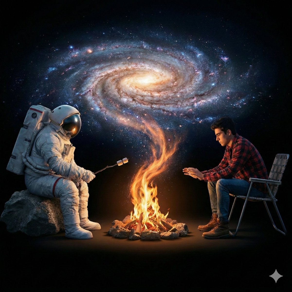 Surreal Cinematic Campfire in Cosmic Void — example 1