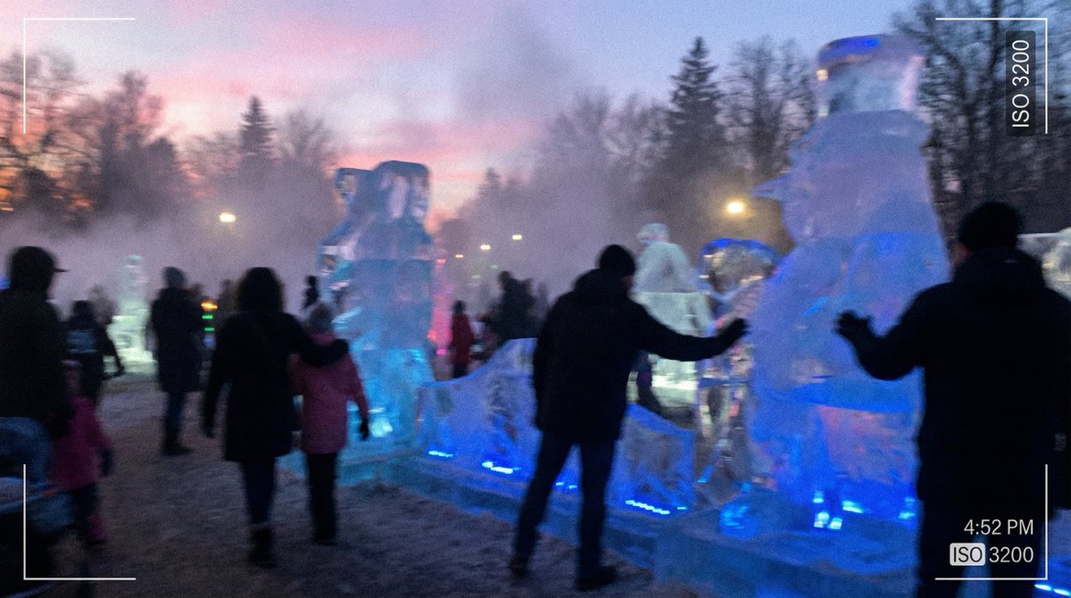 Candid iPhone Photo of Ice Sculpture Installation — example 1