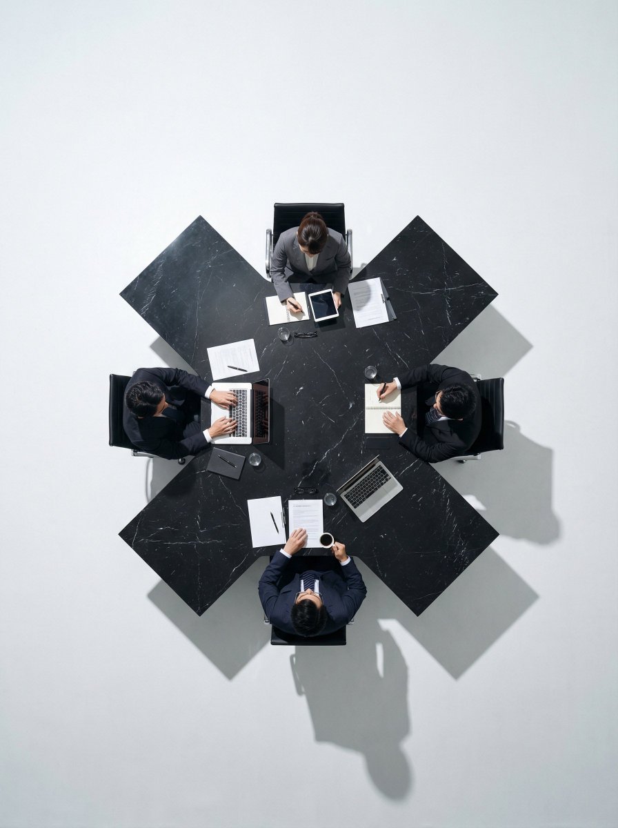 Ultra-Realistic Top-Down Flat Lay Photo of a Custom Conference Table — example 1