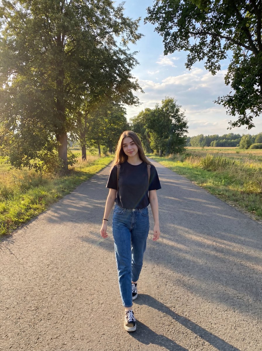 Natural Lifestyle Portrait on Country Road at Golden Hour — example 1