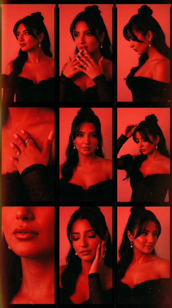 Red Gel-Lit Film Contact Sheet (9-Panel Collage) — example 1