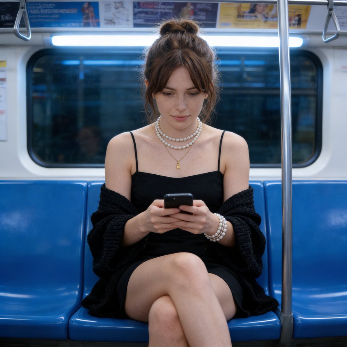 Candid Photograph of Woman on Subway — example 1