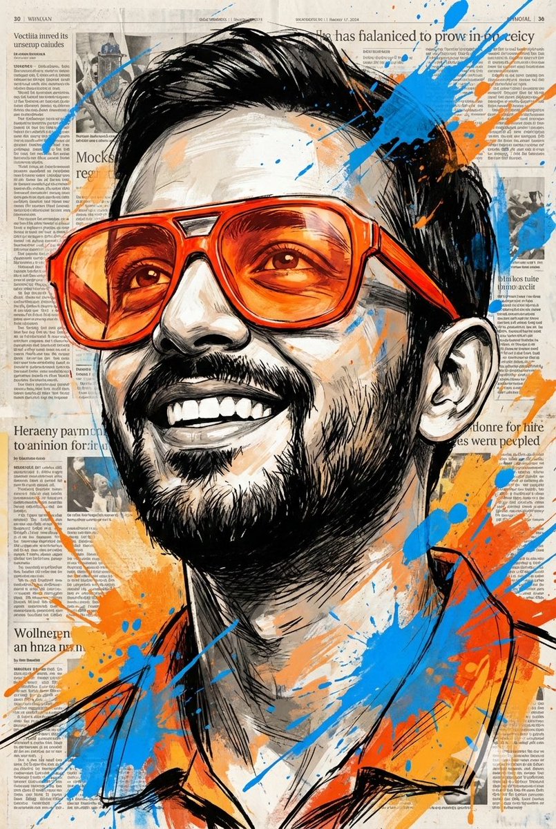 Expressive Portrait with Sketch Strokes and Paint Splashes