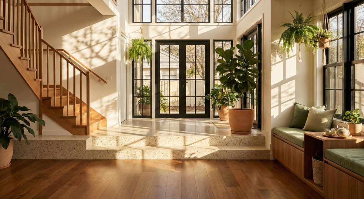 Sun-Drenched Modern Entryway Architectural Photograph Prompt — example 1