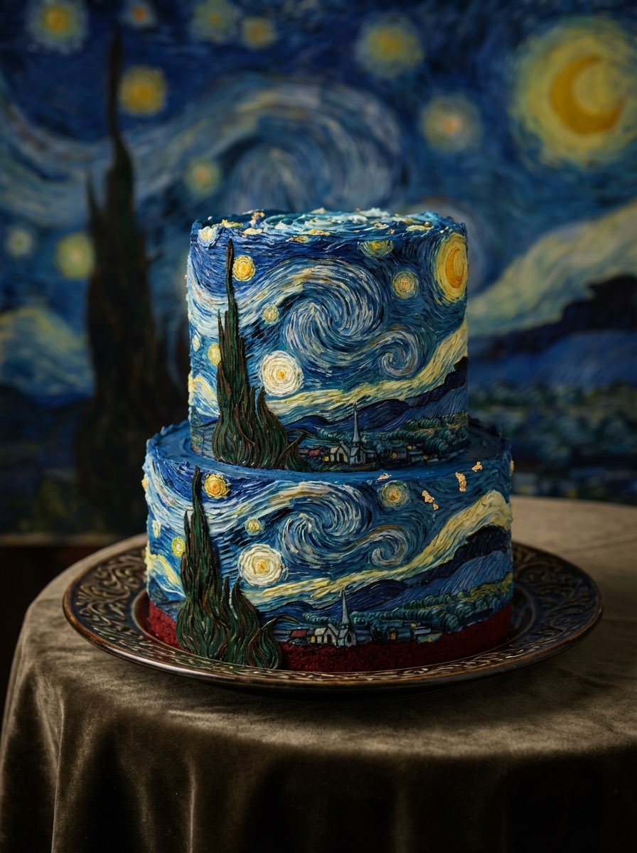 Red Velvet Cake Painting Recreation Food Photography Prompt — example 2