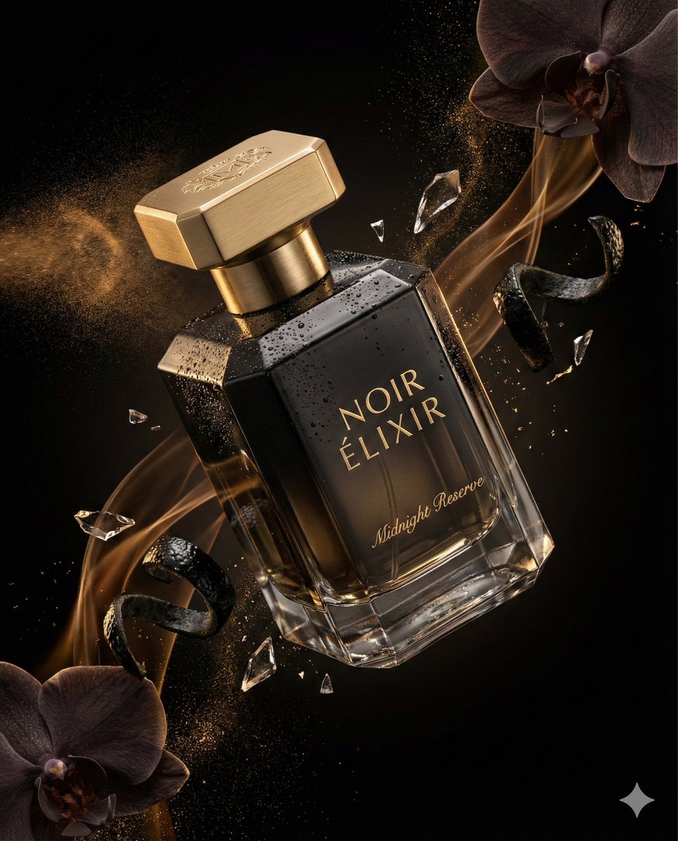 Luxury Perfume Commercial Render Prompt (NOIR ÉLIXIR) — example 1