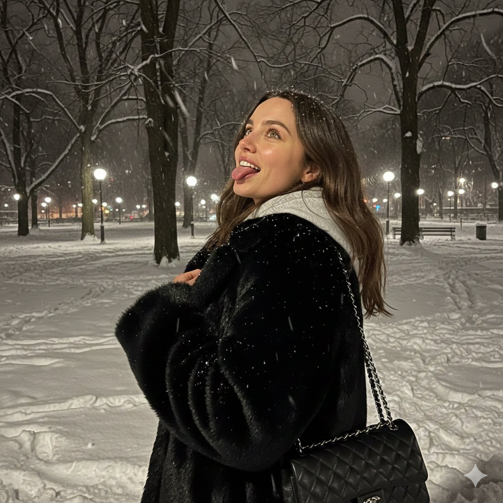 Ana de Armas Winter Cozy Portrait Prompt — example 1
