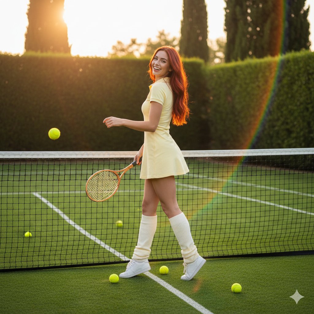 Golden Hour Tennis Lifestyle Photo Prompt — example 1