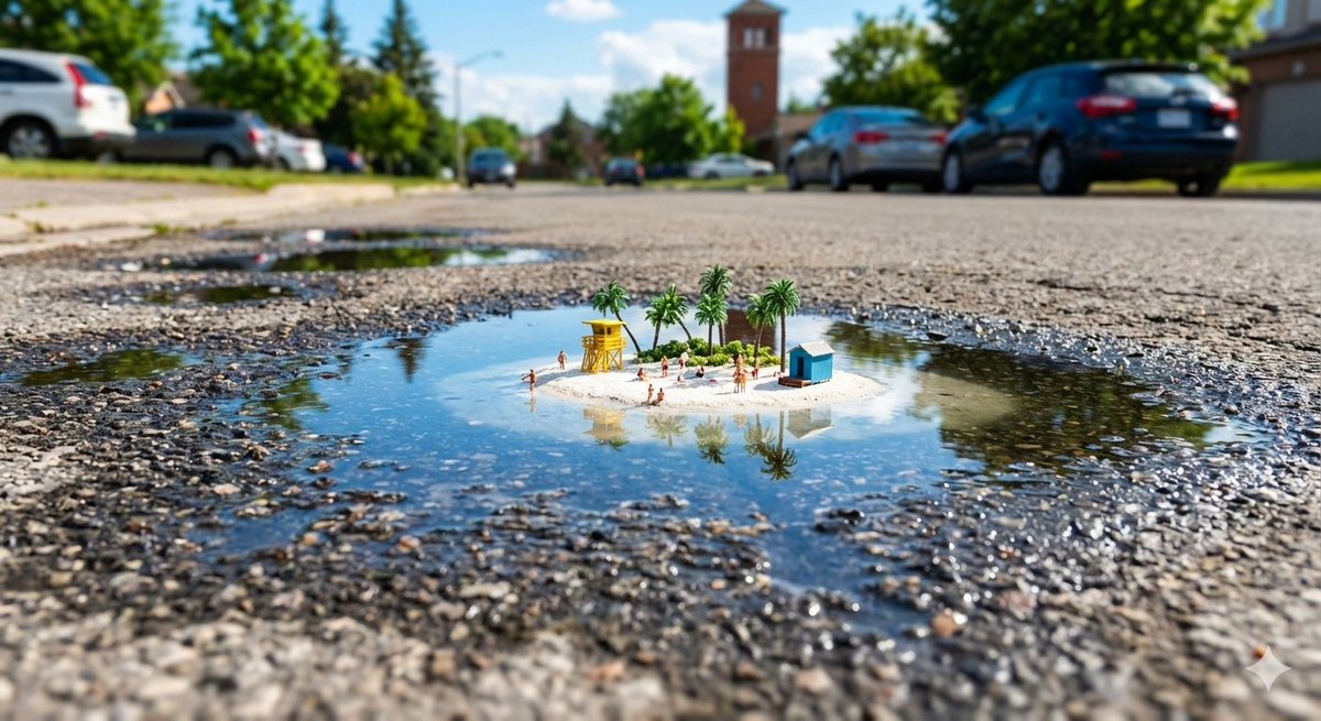 Tropical Island in a Puddle Prompt — example 1